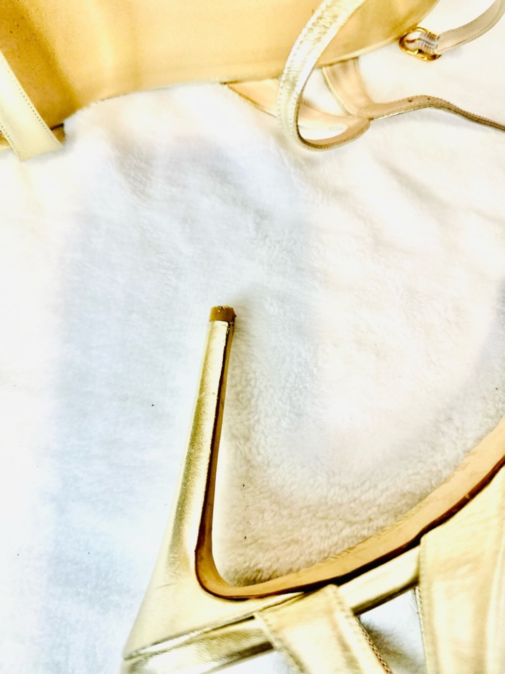 Stuart Weitzman Shimmery Metallic Gold Classic Strappy Stiletto W/ Ankle Strap - Picture 5 of 8